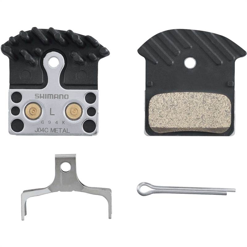 Shimano J04C disc brake pads and spring - alloy back with cooling fins - metal sintered (Y8LW98030)-1