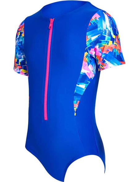Zoggs Girls Digital Geo Capped Sleeve Suit Swimsuit