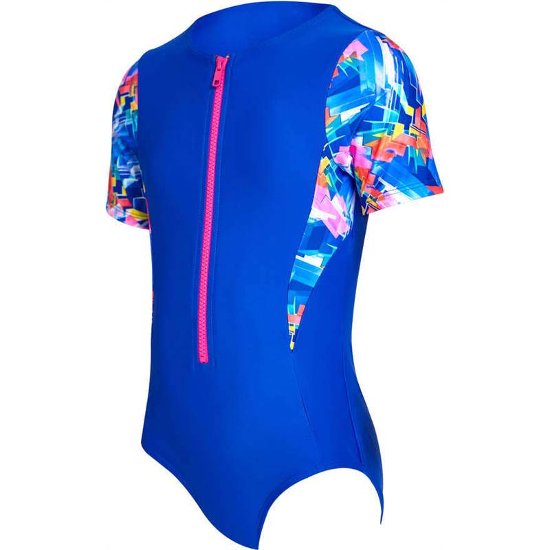 Zoggs Girls Digital Geo Capped Sleeve Suit Swimsuit-1
